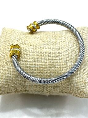 Gold Accent Steel Cable Cuff Bracelet - Women's Jewelry